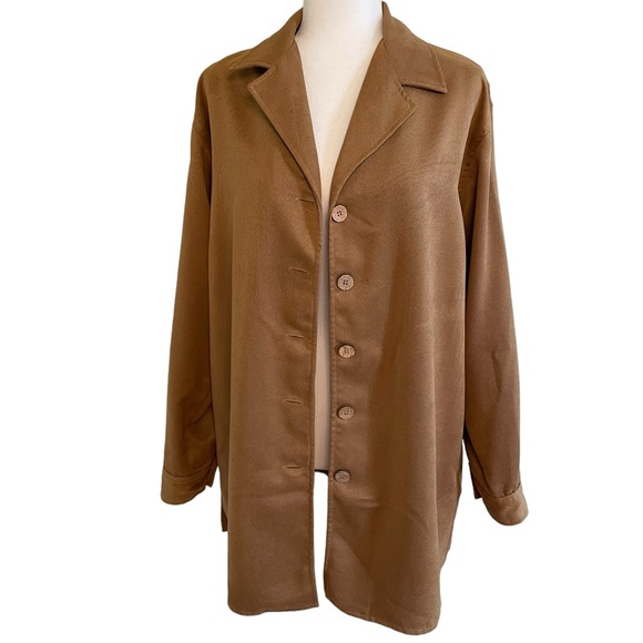 VINTAGE COLDWATER CREEK FAUX SUEDE JACKET/SHACKET, Camel Brown, See Measurements - Picture 4 of 14